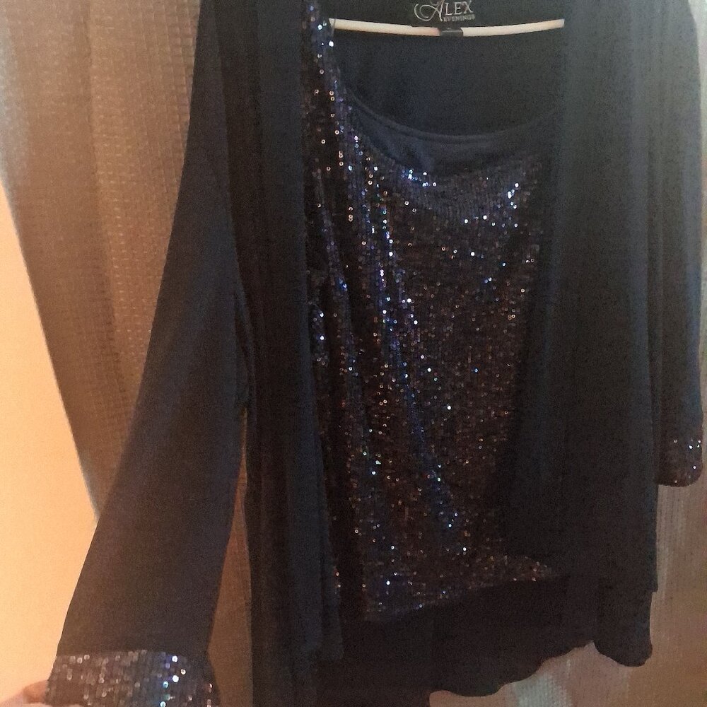 Jacket and sequin top with slacks